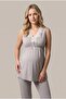 Women's Gray Patterned Lace New Season 3-Piece Maternity Pajama Set with Dressing Gown - 5