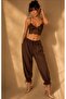 Women's Brown Ruffled Cuffed Lace-Up Trousers Be487