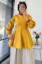 Premium Segmented Balloon Sleeve Poplin Blouse - Mustard - 8