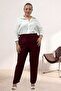 69016 Plus Size Jacquard Trousers with Elastic Waist and Pockets - Burgundy - 5