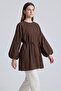 Brown Oversize Tunic with Balloon Sleeves and Tie at the Waist - Modal Fabric - 5