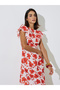 Multi-Color Floral Print Ruffle Sleeves Midi Dress - 2