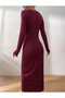 Women's Burgundy Color Crew Neck Pencil Model Camisole Fabric Dress Suitable for Hijab Length 125cm - 3
