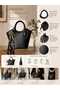 Women's Black Faux Leather Baguette Vintage Model Scarf Detailed Hand and Shoulder Bag - 2
