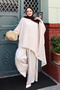 Women's Linda Fabric Asymmetrical Tunic Wide Leg Pants Oversize Hijab Suit 3219 Stone - 5