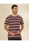Men Burgundy And White Striped T-Shirt