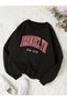 Unisex Black Brooklyn New York Printed Crew Neck Oversize Sweatshirt