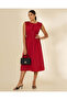 Women Red Pintuck Waist Midi Dress