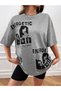 Women's Gray Energetic Printed Oversize T-Shirt - 3