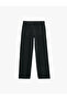 High Waist Straight Leg Denim Trousers with Stoned Buttons - Straight Fit Jeans - 6