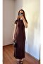 Bitter Brown Agraf Detailed Low-Cut Adjustable Long Dress - 2
