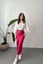 Women's Fuchsia High Waist Slit Ornamental Patched Pencil Cut Midi Skirt - 2