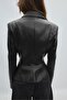 Suni deri peplum blazer ceket - 5
