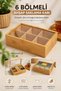 6 Compartment Wooden Storage Box with Transparent Lid Snack Box Jewelry Watch and Tea Bag Organizer 24 X 16 cm