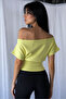 100% Cotton Bele Open Shoulder Fleeced Flexible Crop Top Blouse - 2