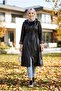 Women's Hooded Zippered Leather Black Hood - 5