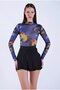 Women's Navy Blue Half Turtleneck Digital Printed Transparent Blouse Hzl26S-Zk10741