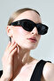 Women's Oval Black Frame Black Glass Sunglasses with Handle Detail - 3