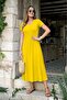 Women's Short Sleeve V-Neck Slit Midi Viscose Dress - 3