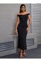 Women's Off-Shoulder Madonna Collar V-Notch Detailed Long Diver Dress