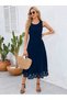 Women's Sleeveless Skirt with Laser Cut Floral Pattern, Midi Length, Imported Crepe Dress - 5