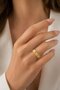 Brass Gold Color Zircon Stone Clover Embroidered Adjustable Ring - 2