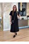 Women's short sleeve crew neck viscose two-thread midi dress with front slit and pockets. - 2