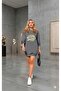    Women's Long Sleeve Crew Neck Lettered Viscose Two Thread Dress - 2