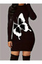 Women's Long Sleeve Crew Neck Butterfly Print Short Viscose Two Thread Dress