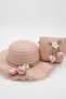 Summer Gift Girl's Powder Pink Strawberry Motif Hat and Bag Set |   Model Suitable for Beach Use - 2