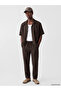 Brown Relax Fit Linen Blend Men's Trousers - 2