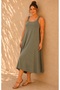 Women's Wide Collar Lyocell Soft Textured Stretchy Dress with Elastic Straps