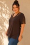 Women's Low-Cut Shoulder Cut-Out Sleeve Stone Detail V-Neck Side Slit Short Sleeve Stretchy Viscose Blouse - 5