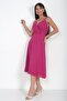 Women's Rope Strap Double Breasted Collar Lined Chiffon Flared Midi Dress - 2