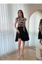 Women's short sleeve sleeve ruffle detail mini belted flared crepe dress