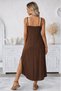 Women's Rope Strap Round Neck Long Viscose Dress with Pockets - 3
