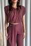 Women's Plum Blouse Pants Set Modal Crop Blouse High Waist Wide Leg Pants Two-Piece Set - 3