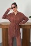 Women's Coffee Shirt-Pants Set Twill Shirt Pants Set Lace-Up Waist Buttoned Long Sleeve - 3