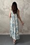 Women's Blue Floral Patterned Halter Neck Gathered Strapless Maxi Dress - 5