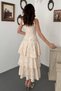 Women's Powder Halter Neck Floral Embroidered Belted Layered Flounce Midi Dress - 5