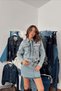 Women's Blue Jacket-Skirt Set Jeans Jacket Skirt Set Shiny Detailed Shirt Collar Mini Denim Set - 4