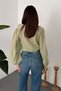 Women's Mint Ruffle Tie Detail V-Neck Balloon Sleeve Woven Blouse - 5