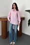 Women's Pink Shirt with Elastic Back, Cotton, Long Sleeves, Buttoned, Plain Design - 4