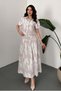 Women's Beige Shirt-Skirt Set Shirt Skirt Set Floral Motif Corseted High Waist Long Skirt - 2