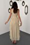 Women's Beige Maxi Dress Halter Neck Gathered Ruffle Detailed Lined - 5