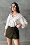 Women's Khaki Shorts Skirt Asymmetrical Front Closure Buckle High Waist Mini - 3