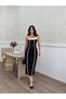 Women's White - White Strappy Square Neck Ribbed Belted Slim Fit Midi Dress