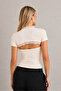 Women's Lace Detailed Chest Cutout Short Sleeve Crop Blouse Stretchy Top - 3