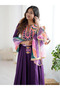 Purple Cotton Gown Bottom & Dupatta - HRT4396 | Purple-Size:2XL-44-Inches