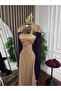 Navy Blue Evening Dress with Chiffon Beading - 2